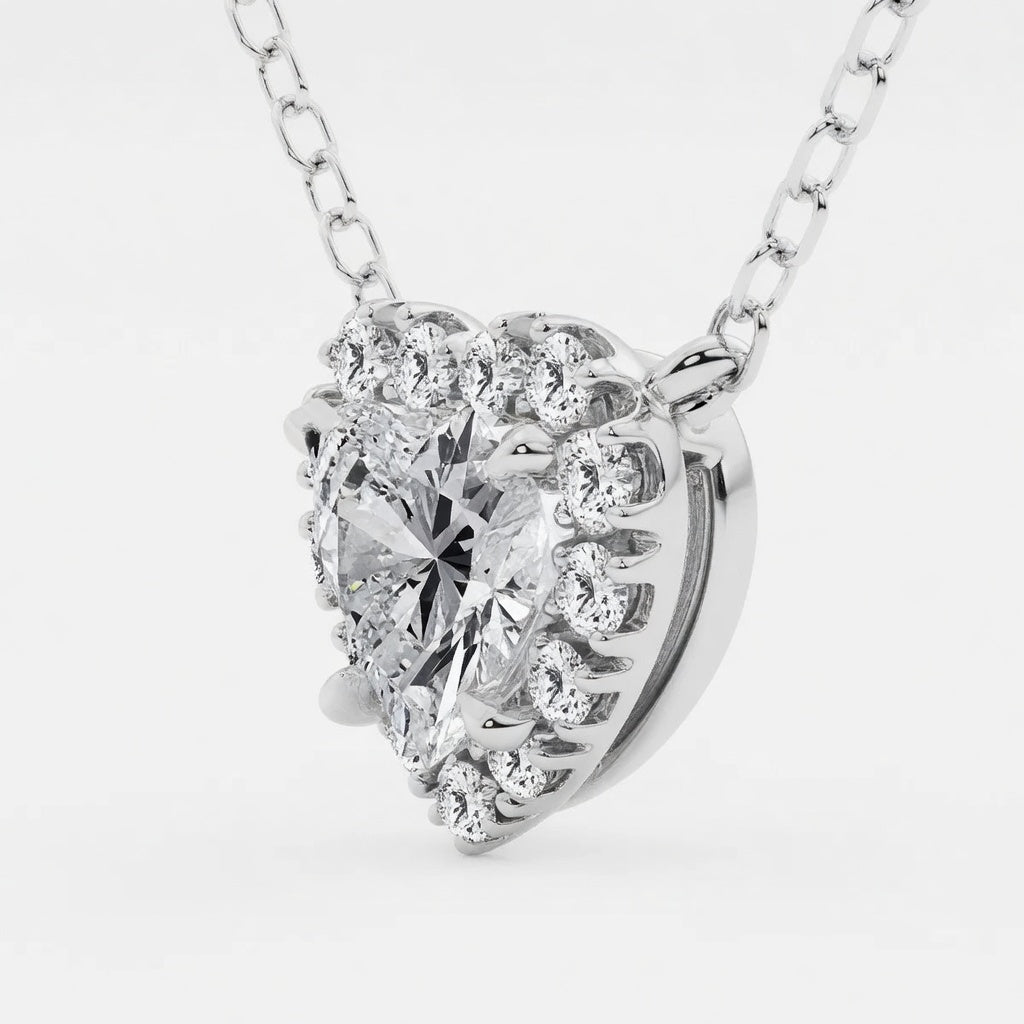 1.00 CTW Heart Lab-Grown Diamond Halo Pendant (D–F / VS1–VS2)