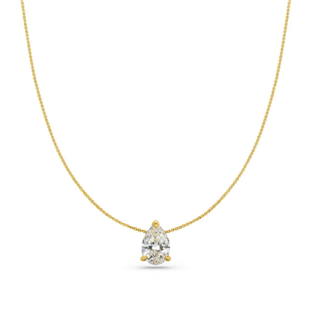 1.5 Ct Pear Cut Diamond Pendant Necklace VS1 D-F White Gold 14k