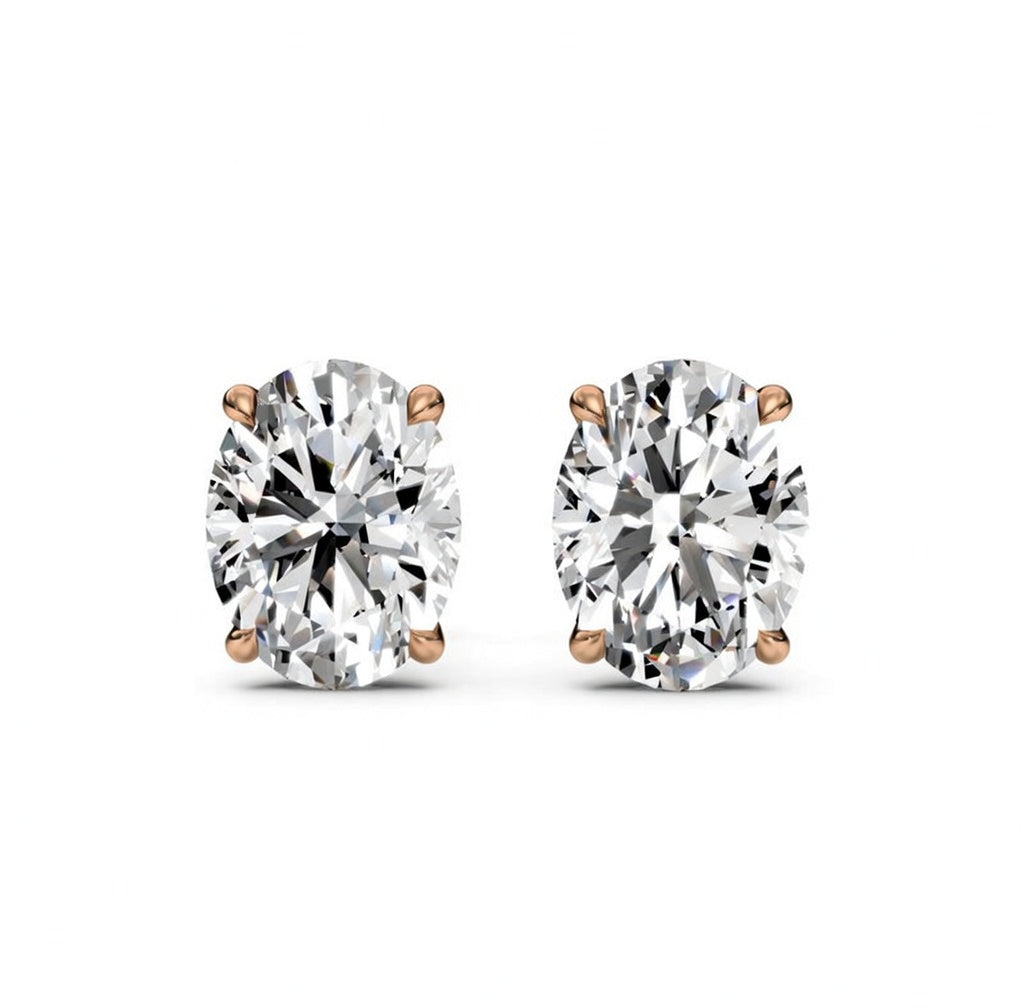 3 ct Oval Cut Stud Solitaire Butterfly Diamond Earrings VS1 D White Gold 14k