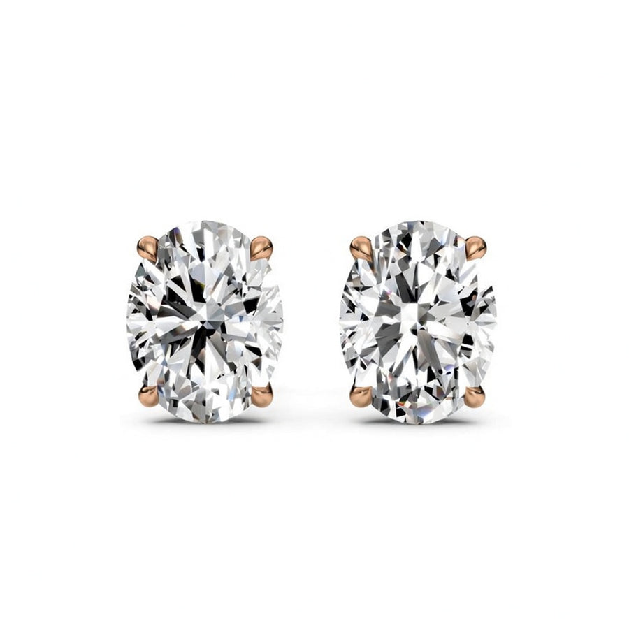 3 ct Oval Cut Stud Solitaire Butterfly Diamond Earrings VS1 D White Gold 14k