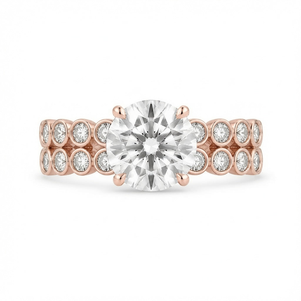 2.50 CT Round Lab-Grown Diamond 2PCS Art Deco Bridal Set in 14K White Gold – Matching Wedding Band Engagement Ring Design