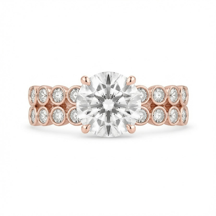 2.50 CT Round Lab-Grown Diamond 2PCS Art Deco Bridal Set in 14K White Gold – Matching Wedding Band Engagement Ring Design