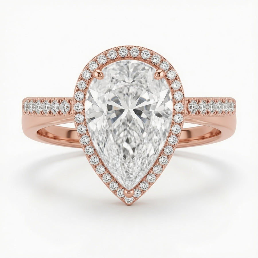 4.00 CT Pear Cut Lab-Grown Diamond Double Hidden Halo Engagement Ring in 14K White Gold – Teardrop Halo Design