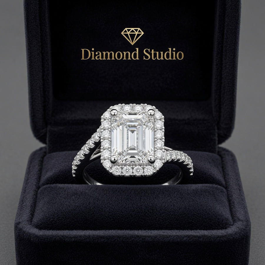 Paloma 3.35 Carat Emerald Cut Pave Halo Engagement Ring