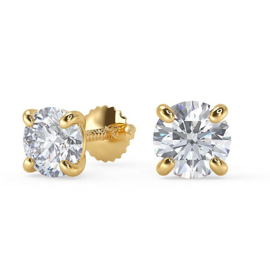3 Ct Round Cut Stud Diamond Earrings VS1 D Screw Back White Gold 14k
