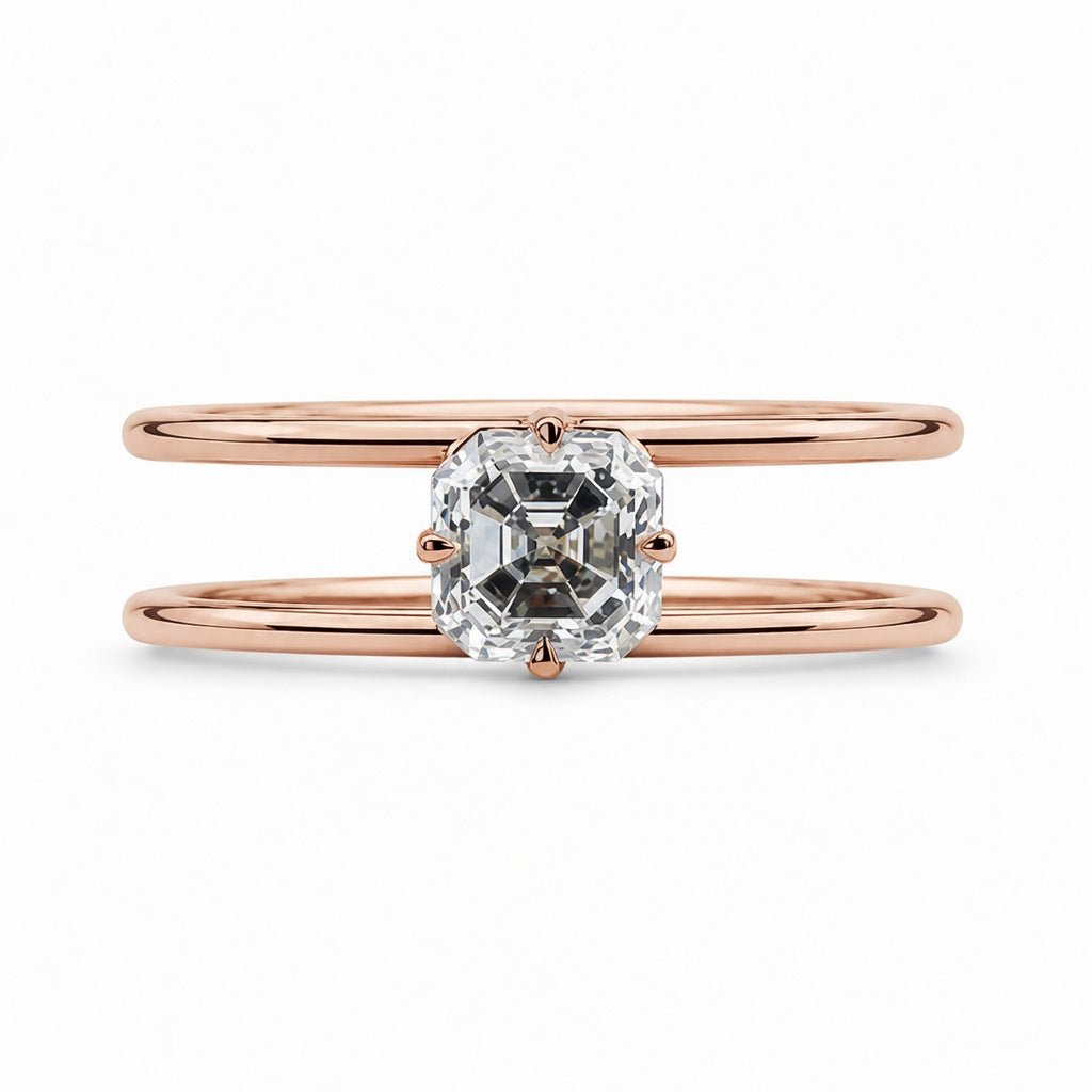 2.00 CT Asscher Cut Lab-Grown Diamond Solitaire Engagement Ring in 14K White Gold – Modern Double Band Design