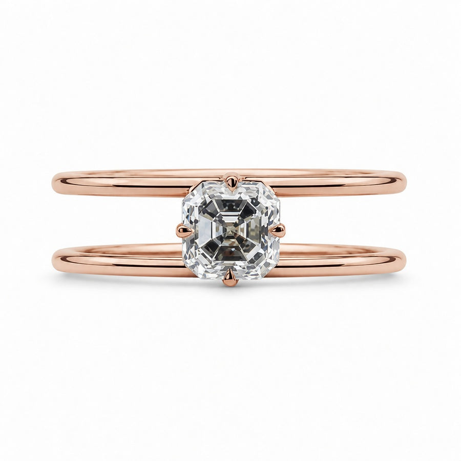 2.00 CT Asscher Cut Lab-Grown Diamond Solitaire Engagement Ring in 14K White Gold – Modern Double Band Design