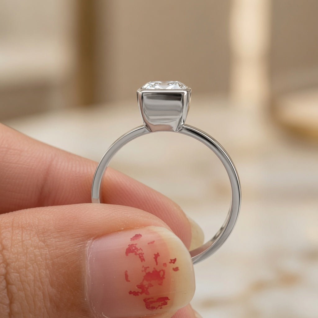 2.00 CT Asscher Cut Lab-Grown Diamond Solitaire Engagement Ring in 14K White Gold – Bezel Set Wide Band Design