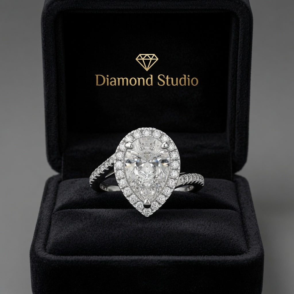 Paloma  Pear Cut Pave Halo Engagement Ring