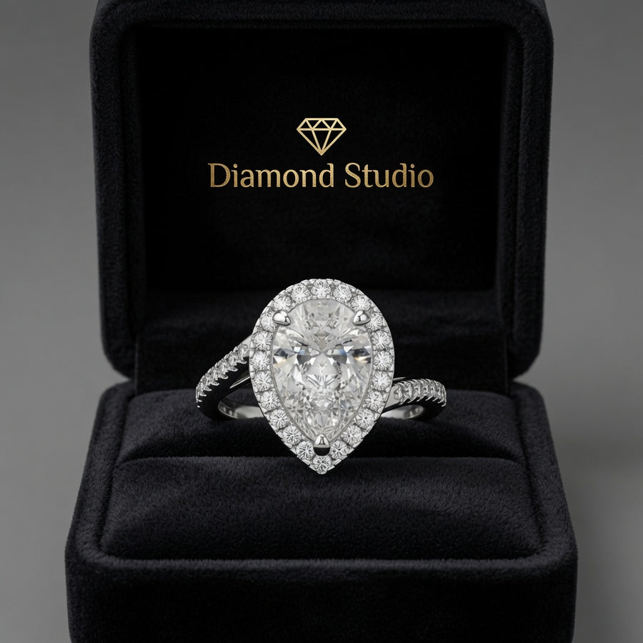 Paloma 3.35 Carat Pear Cut Pave Halo Engagement Ring