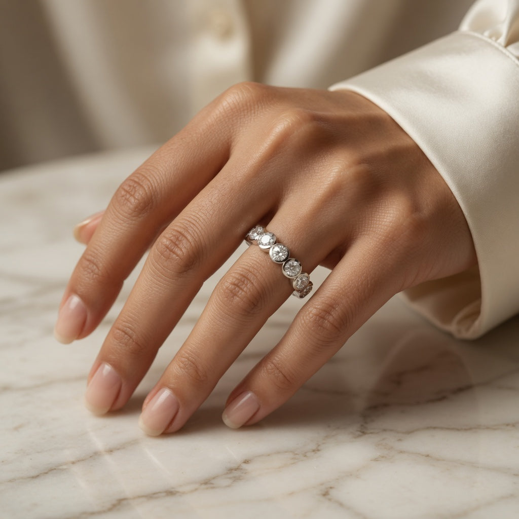 1.28 CT Lab-Grown Diamond Half Eternity Band in 14K White Gold (D–F / VS1–VS2)