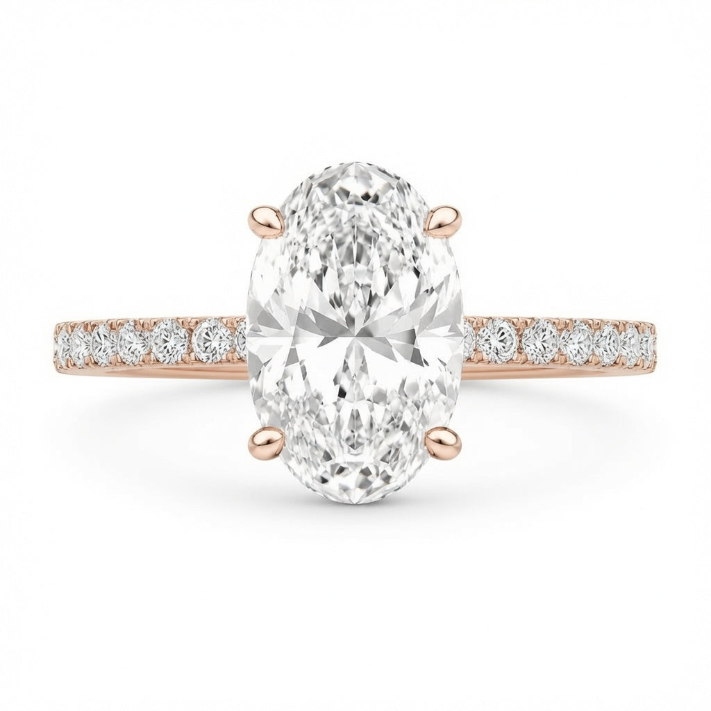 4.00 CT Oval Lab-Grown Diamond Hidden Halo Engagement Ring in 14K White Gold – Cathedral Setting | IGI Certified