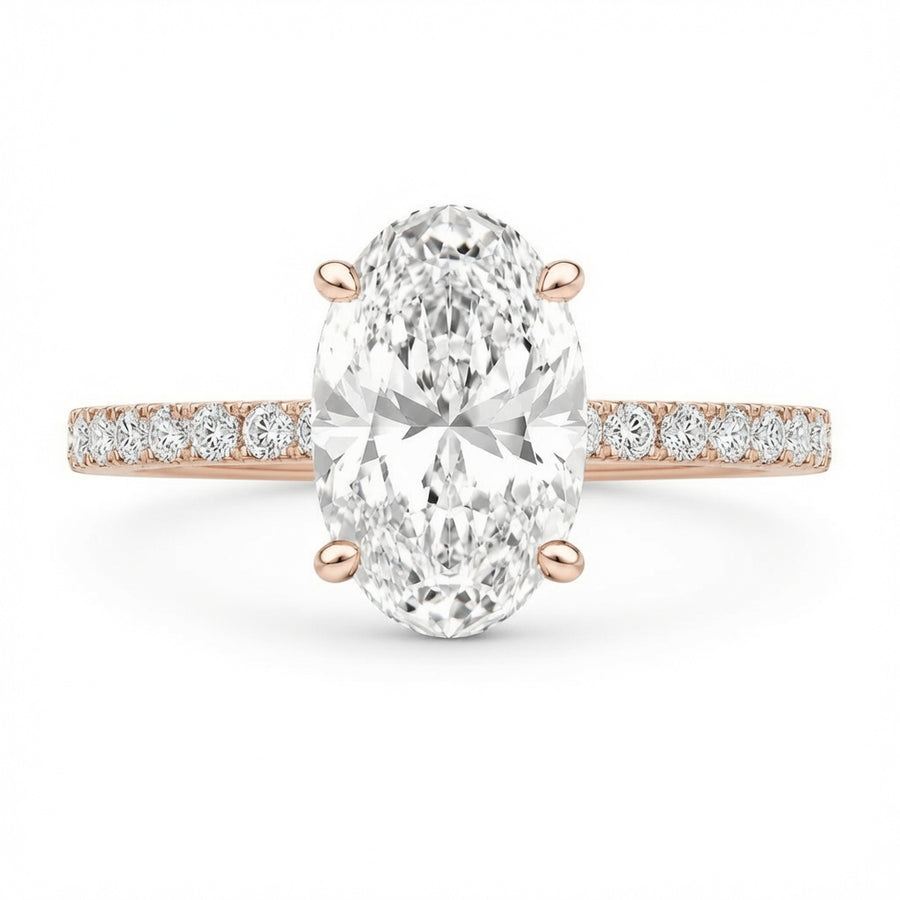 4.00 CT Oval Lab-Grown Diamond Hidden Halo Engagement Ring in 14K White Gold – Cathedral Setting | IGI Certified