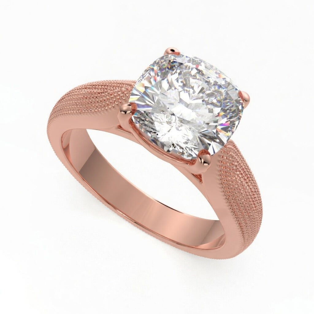 Valentina 1 Carat Cushion Cut Solitaire Tapered Milgrain Engagement Ring