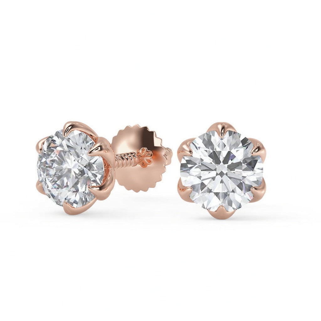 2.5 Ct Round Cut 6 Prong Stud Diamond Earrings VS1 D Screw Back 14k