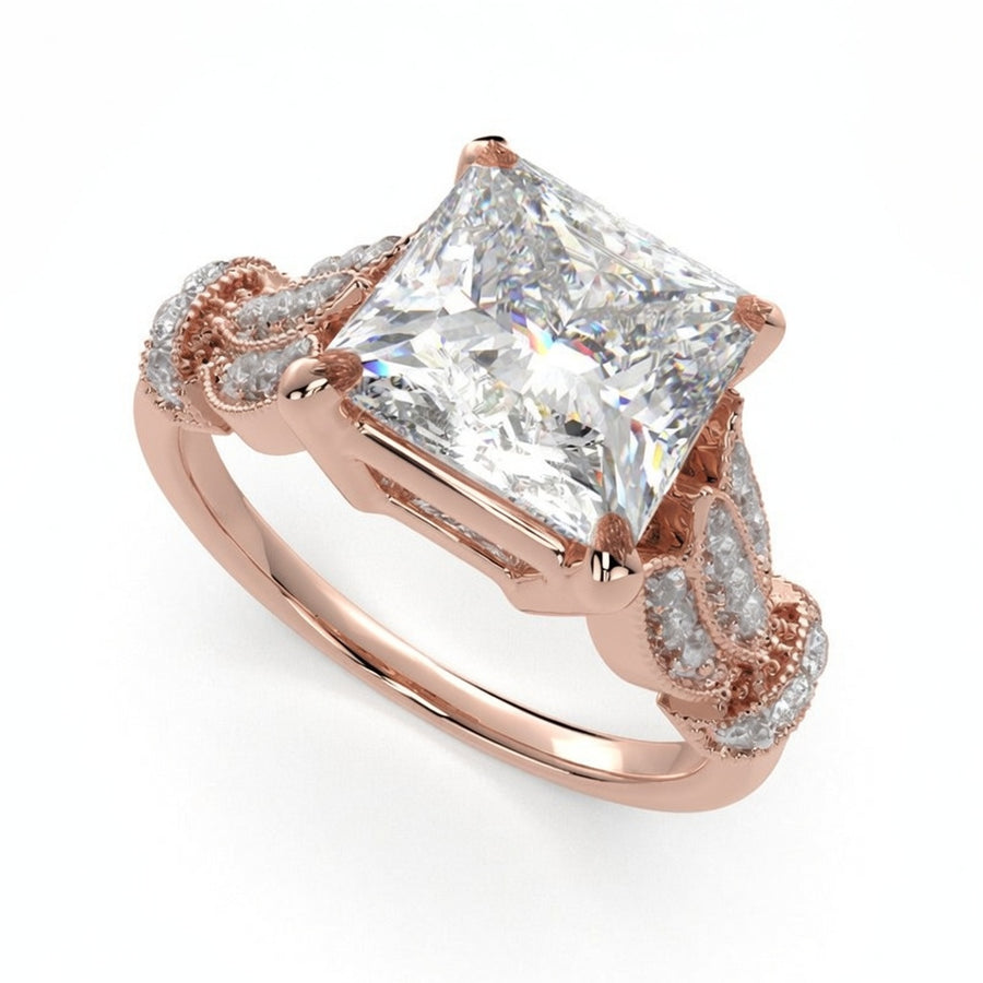 Nadia 2.15 Carat Princess Cut Pave Milgrain Engagement Ring