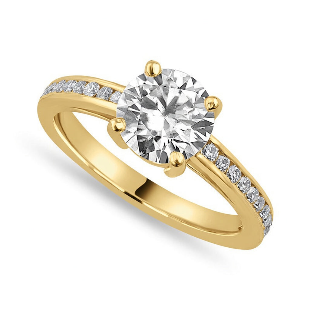 Ava 3.4 ct Lab Grown Round Cut Pave 4 Prong Diamond Engagement Ring