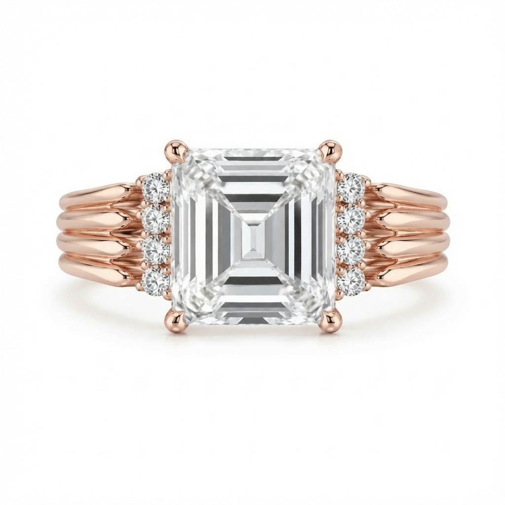 3.00 CT Asscher Cut Lab-Grown Diamond Engagement Ring in 14K White Gold – Vintage Art Deco Statement Ring with Side Diamonds