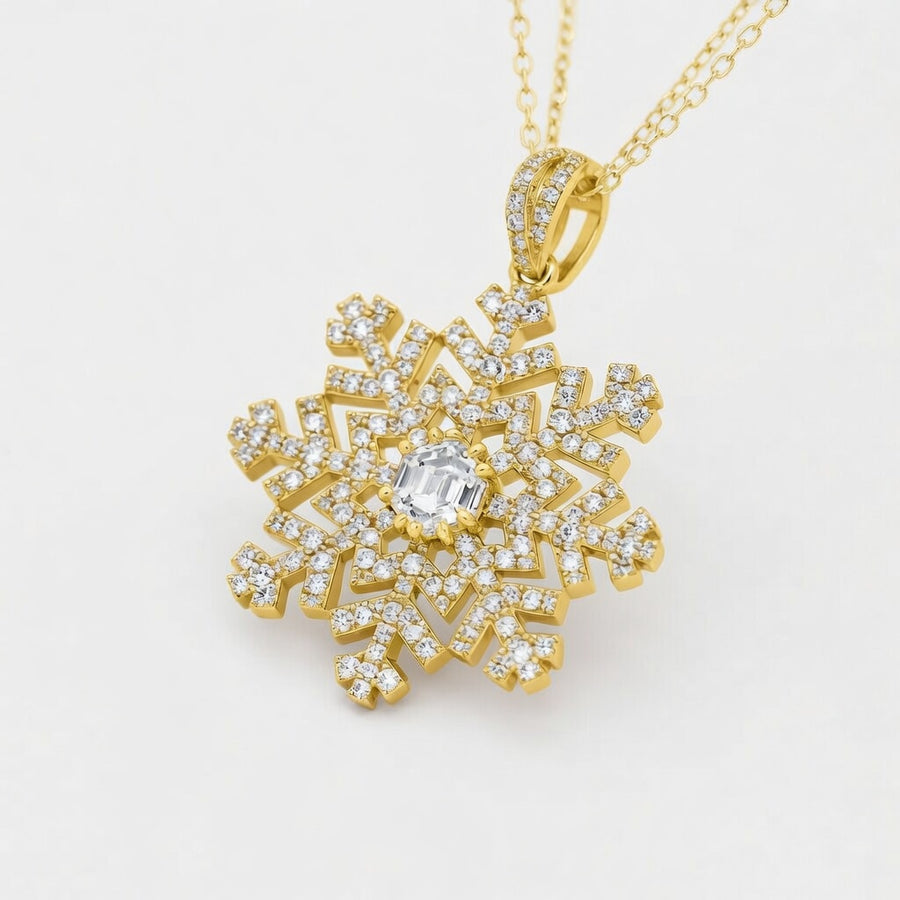 14K White Gold Hexagon Snowflake Lab-Grown Diamond Pendant (1.50 CTW – D–F / VS1–VS2)