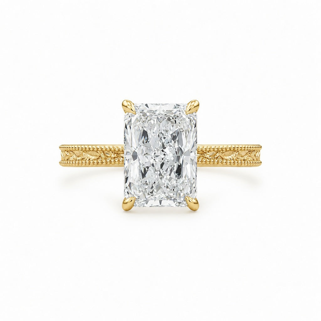 3.00 CT Radiant Lab-Grown Diamond Engagement Ring in 14K White Gold – Vintage Filigree Engraved Design