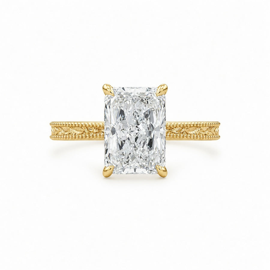 3.00 CT Radiant Lab-Grown Diamond Engagement Ring in 14K White Gold – Vintage Filigree Engraved Design