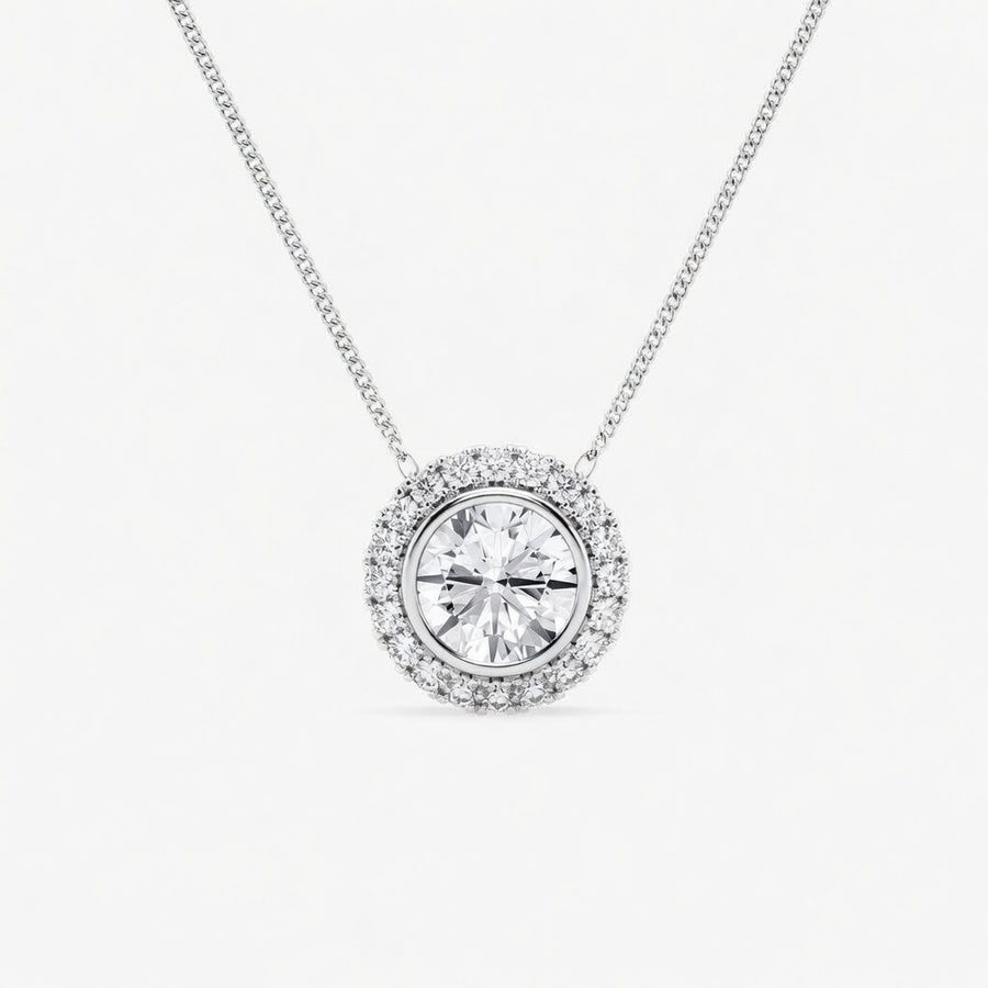 14K White Gold Bezel-Set Halo Lab-Grown Diamond Pendant (2.00 CTW – D–F / VS1–VS2)