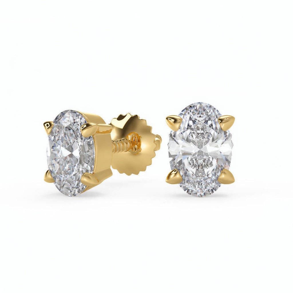 2 Ct Oval Cut Basket Stud Diamond Earrings VS1 D Screw Back 14k