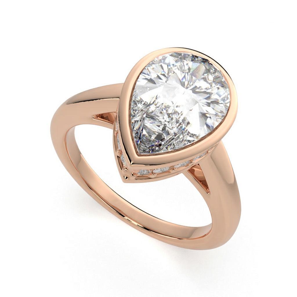 Xenia 4.15 Carat Pear Cut Halo Pave Solitaire Engagement Ring