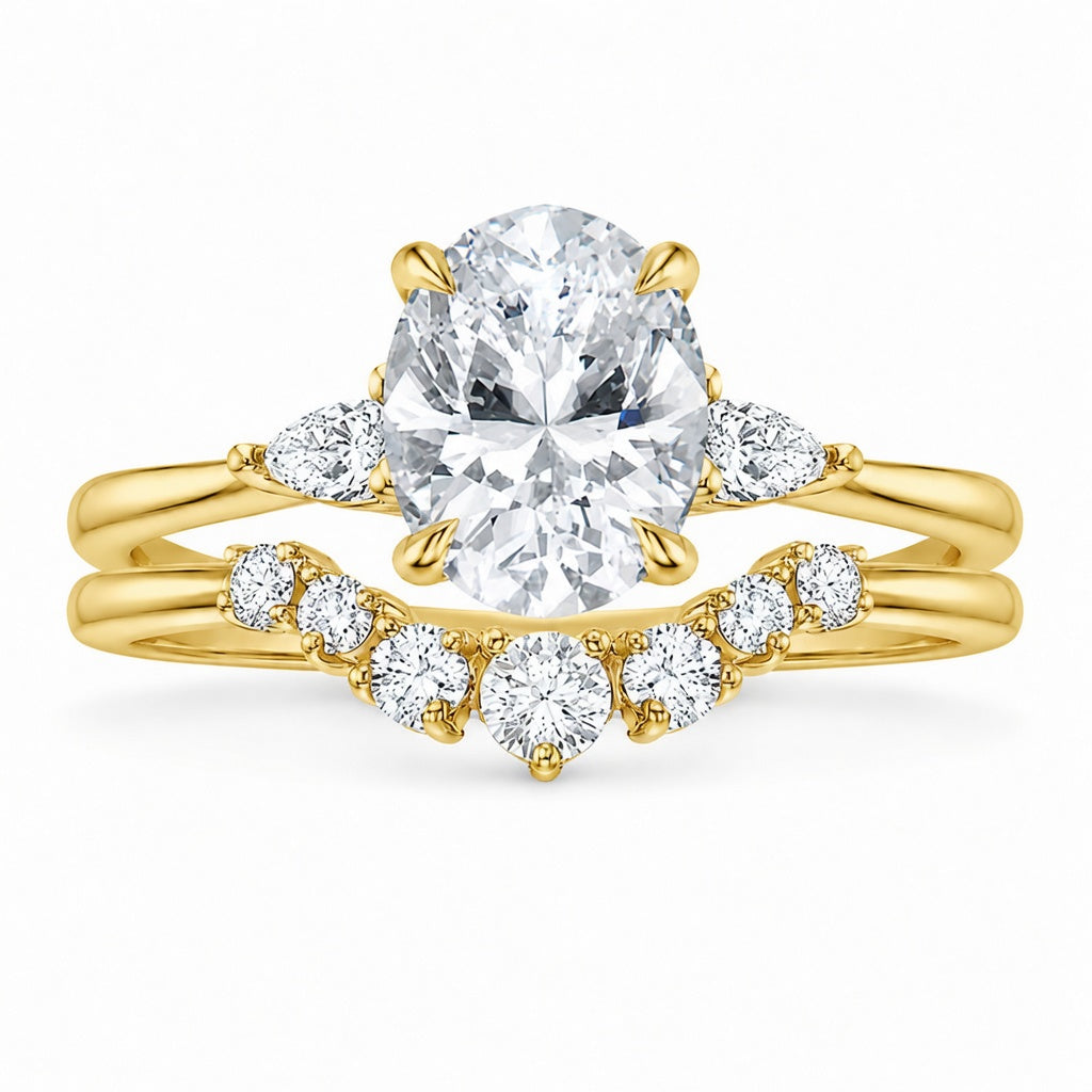 2.00 CT Aria Contoured Lab-Grown Diamond 2PCS Bridal Set in 14K White Gold – Three-Stone Matching Wedding Ring Design