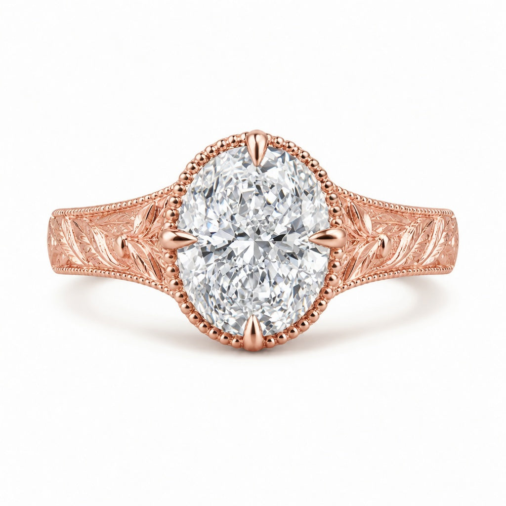 2.00 CT Art Deco Oval Cut Lab-Grown Diamond Engagement Ring in 14K White Gold – Handcrafted Milgrain Bezel Vintage Design