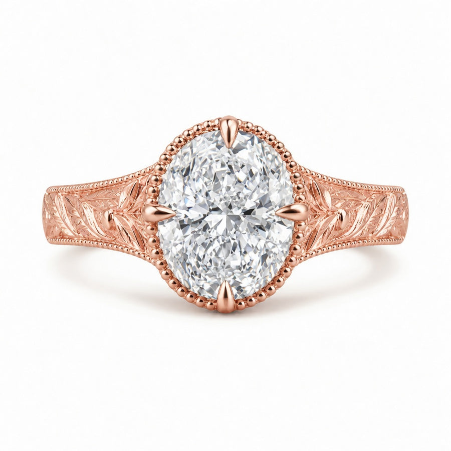 2.00 CT Art Deco Oval Cut Lab-Grown Diamond Engagement Ring in 14K White Gold – Handcrafted Milgrain Bezel Vintage Design
