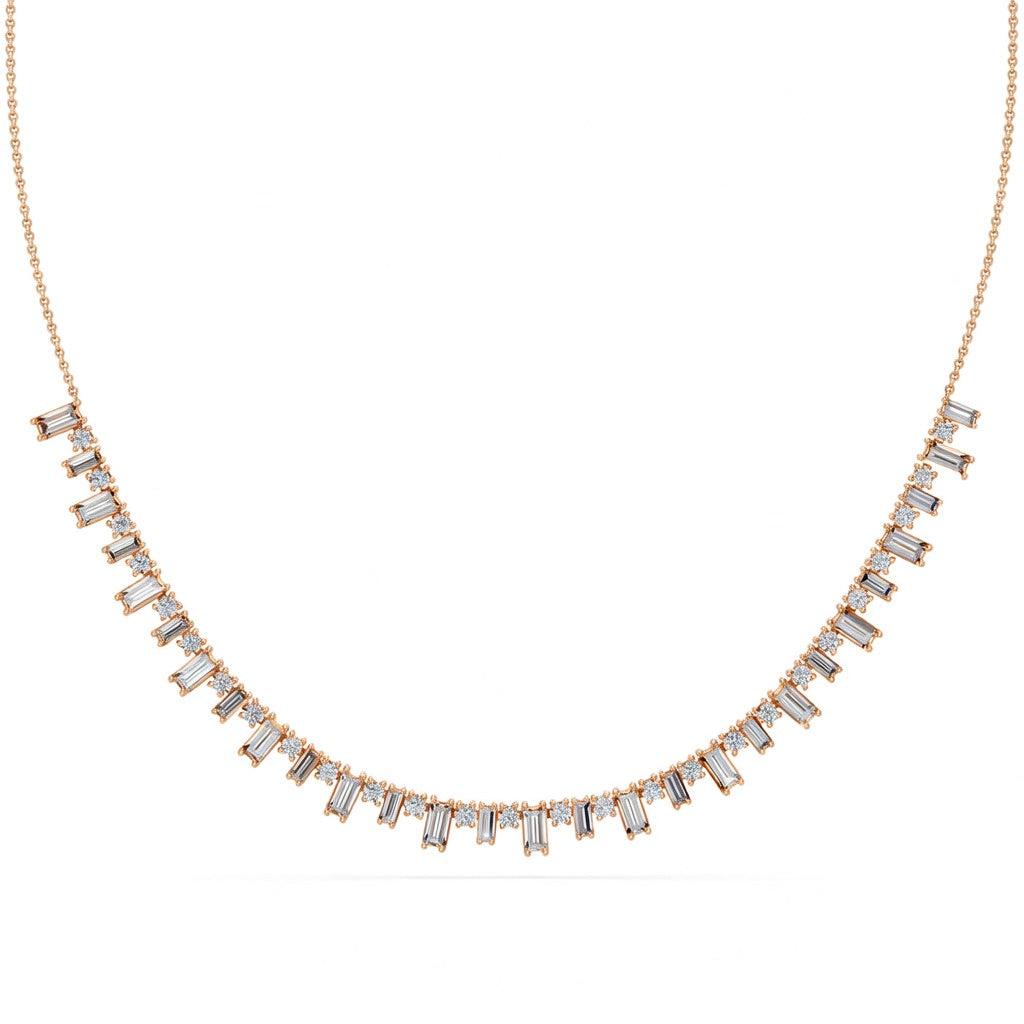 3.2 Ct Baguette Round Cut Diamond Chain Necklace VS1 D-F White Gold 14k