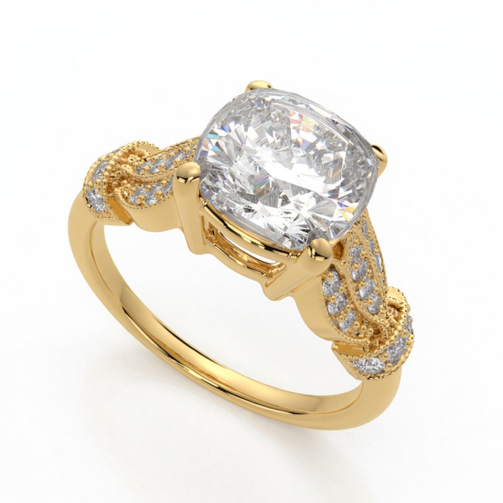 Nadia 1.15 Carat Round Cut Pave Milgrain Engagement Ring