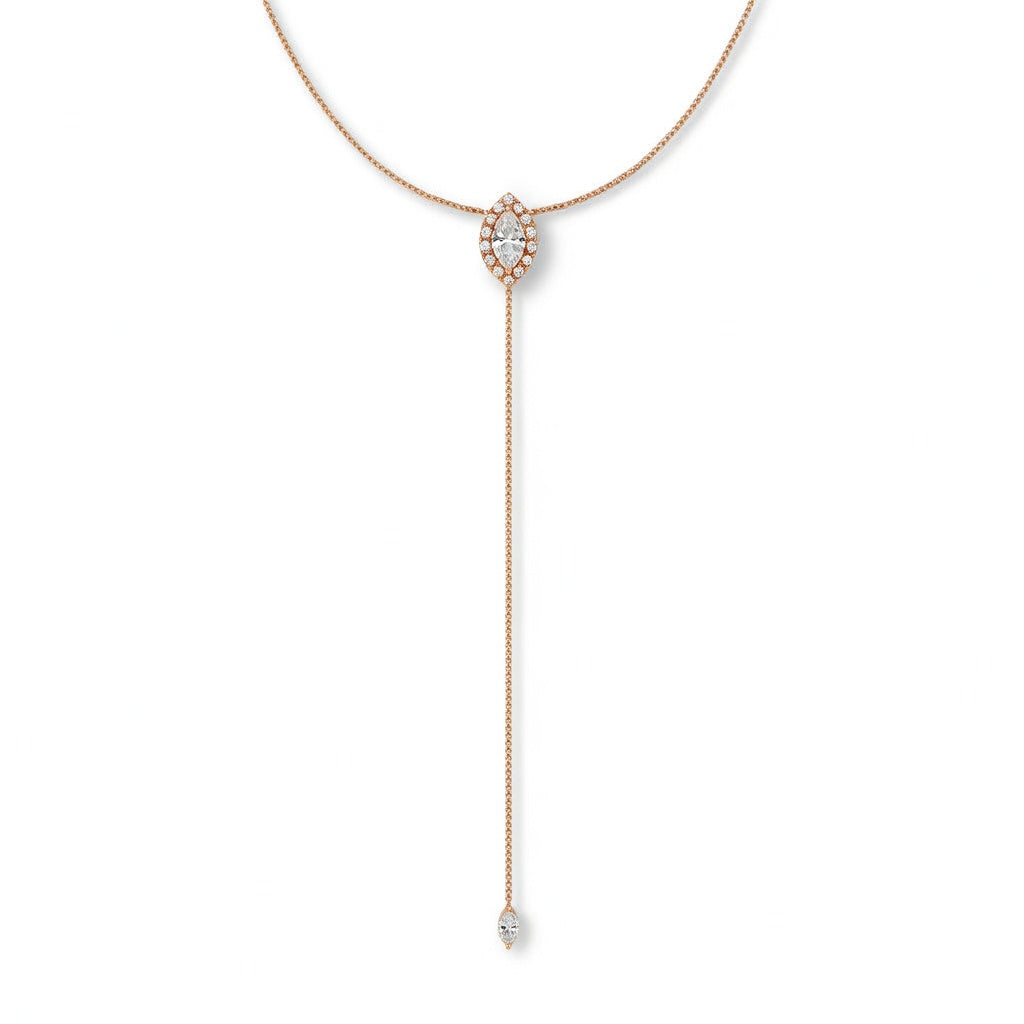 1.1 Ct Round Marquise Cut Diamond Lariat Necklace VS1 D-F White Gold 14k