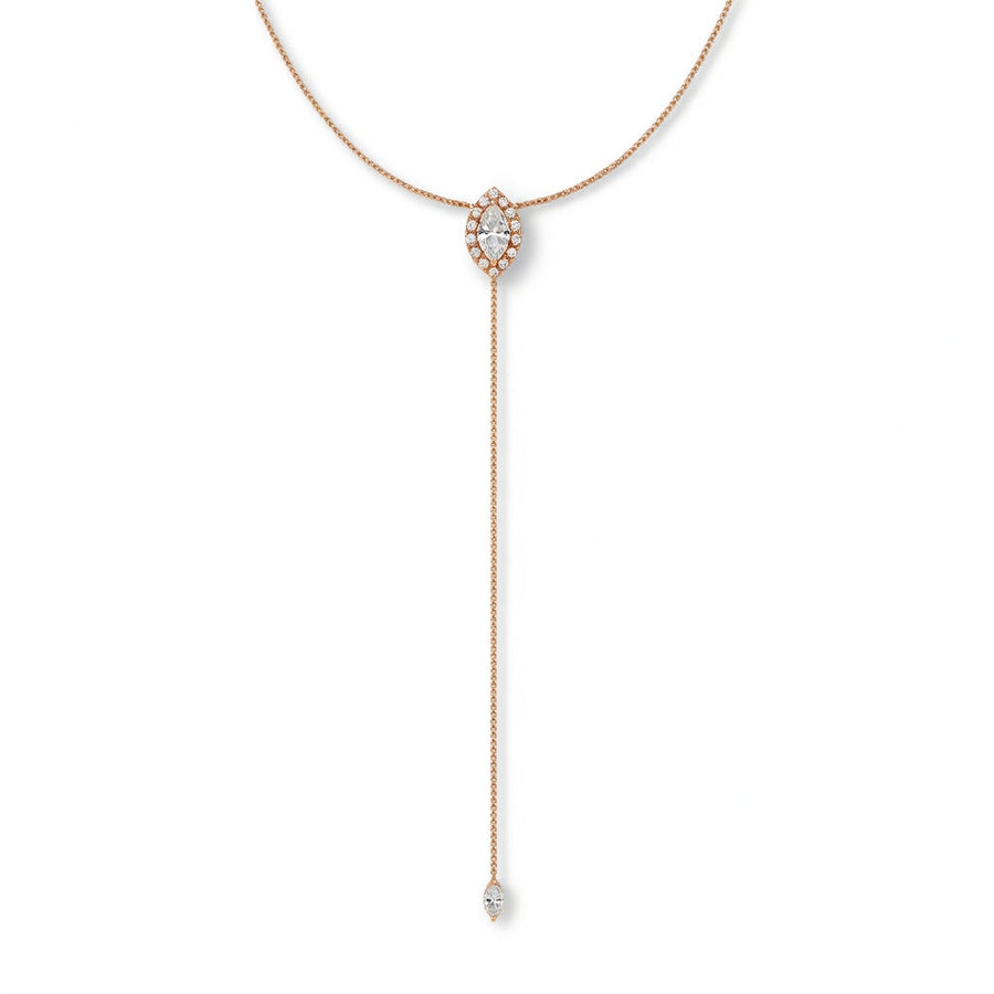 1.1 Ct Round Marquise Cut Diamond Lariat Necklace VS1 D-F White Gold 14k