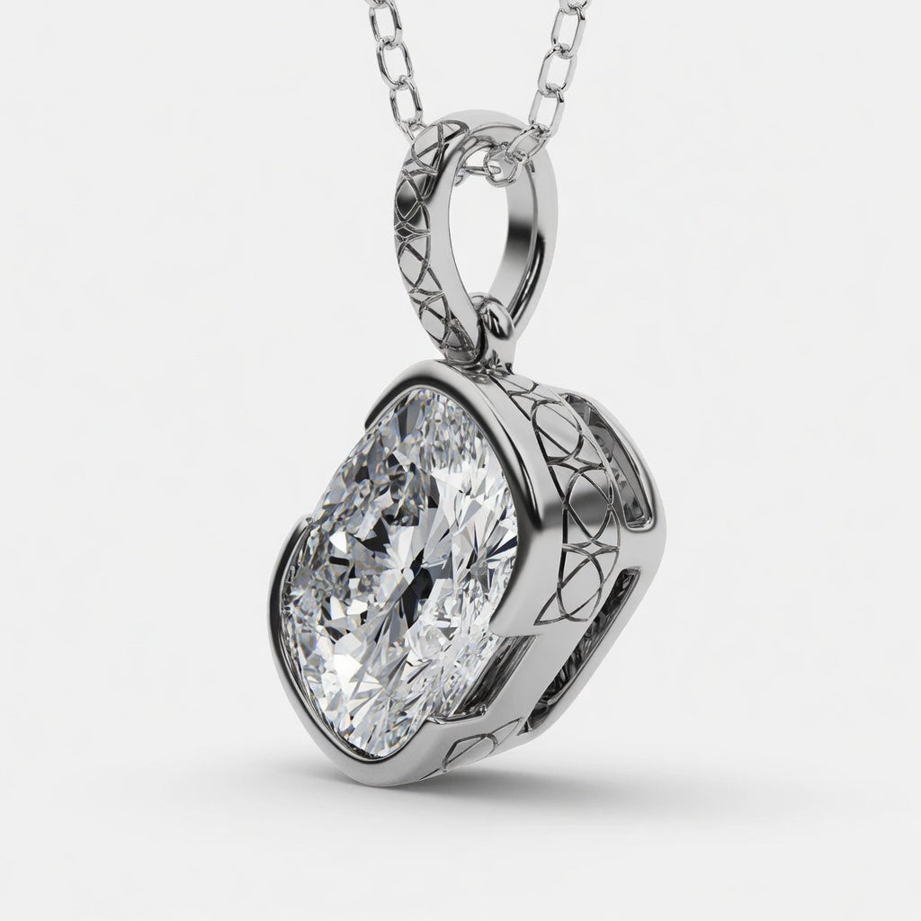 2.00 CTW Padma Elongated Cushion Lab-Grown Diamond Bezel Set Solitaire Pendant (D–F / VS1–VS2)