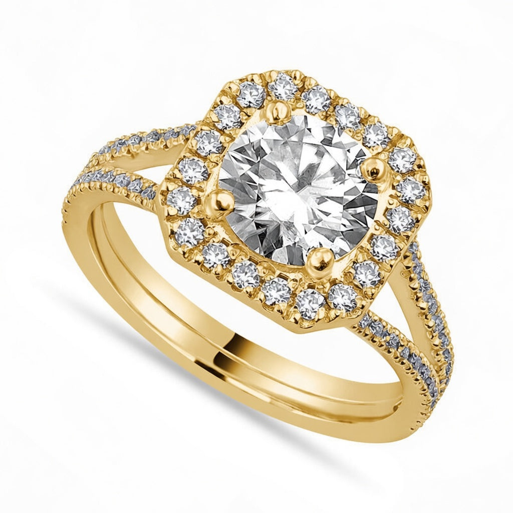 Penelope 2.5 ct Lab Grown Round Cut Split Shank Halo Diamond Engagement Ring