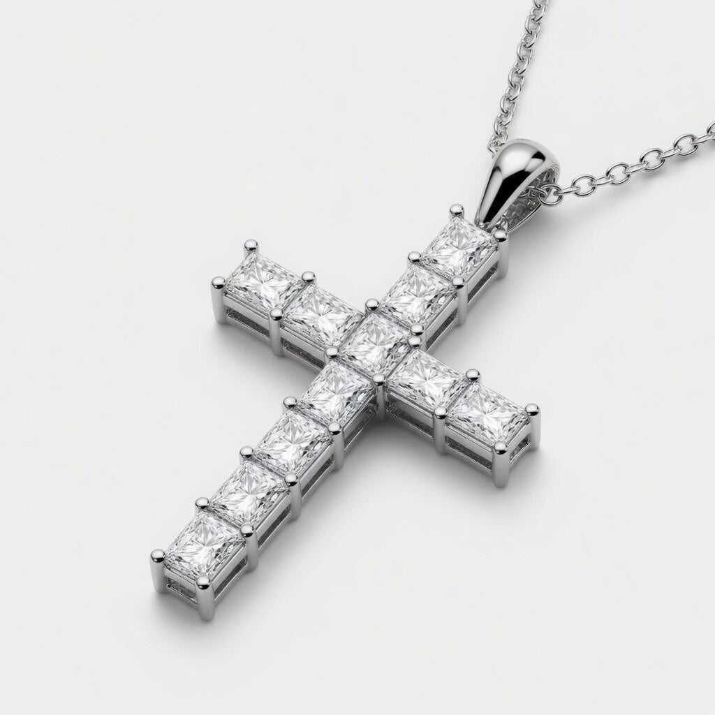 14K White Gold Radiant-Cut Lab-Grown Diamond Cross Pendant (2.00 CTW – D–F / VS1–VS2)