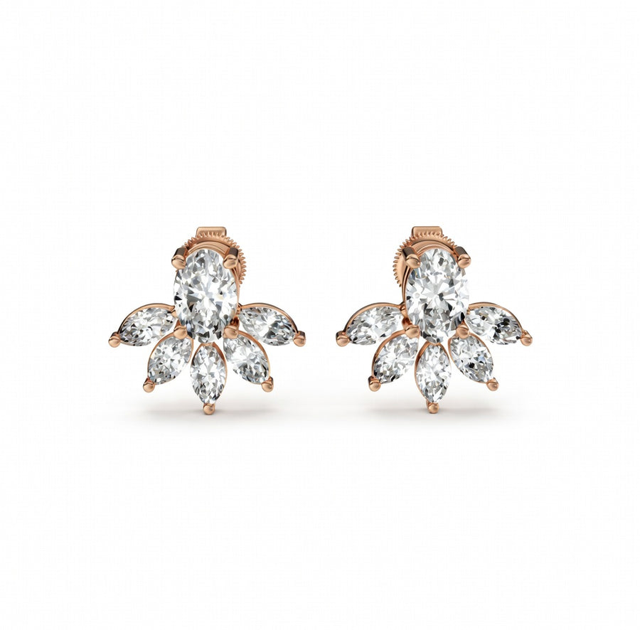 2.46 ct Oval Marquise Cut Stud Cluster Butterfly Diamond Earrings VS1 D White Gold 14k