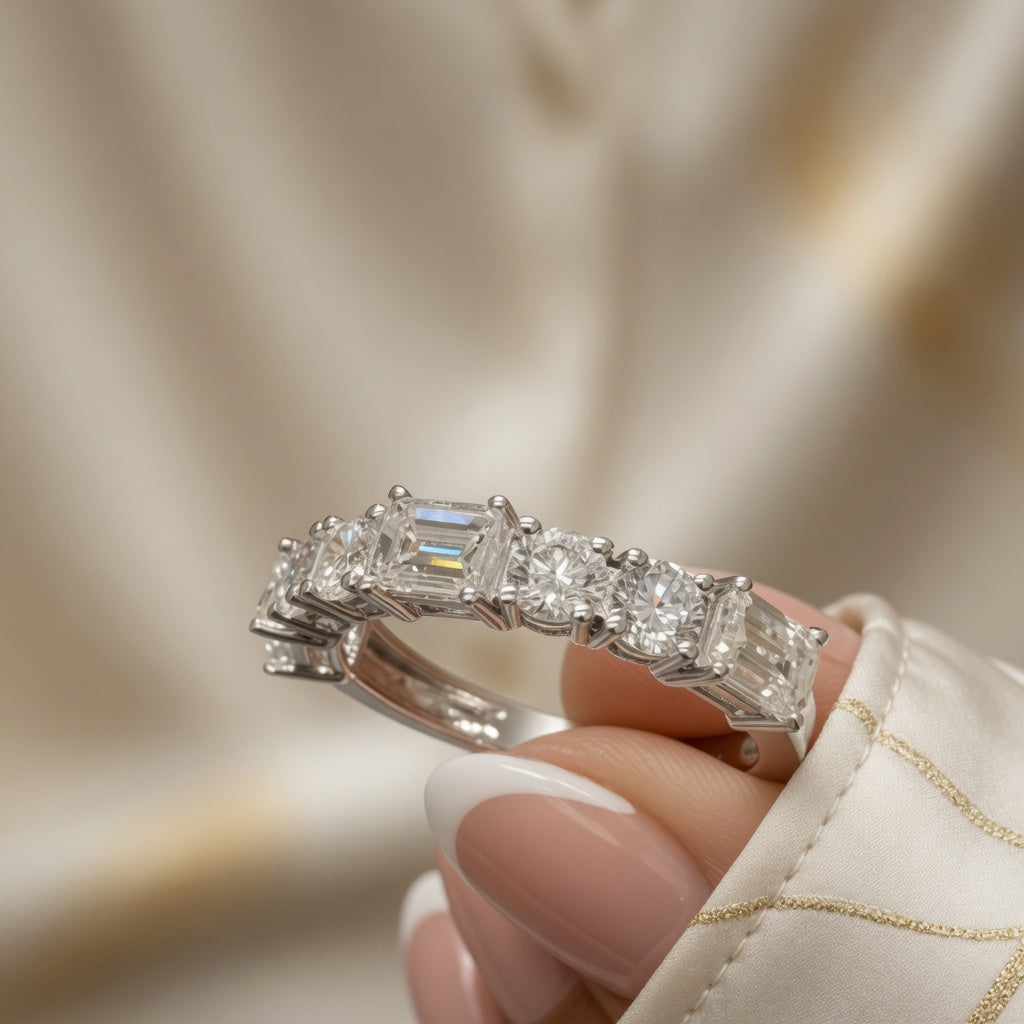 2.06 CT Lab-Grown Diamond Half Eternity Band in 14K White Gold (D–F / VS1–VS2)