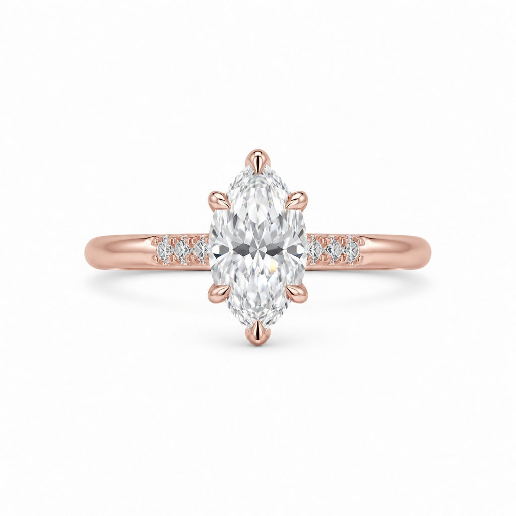 3.00 CT Marquise Cut Lab-Grown Diamond Engagement Ring in 14K White Gold – Tulip Set Engraved Pavé Design