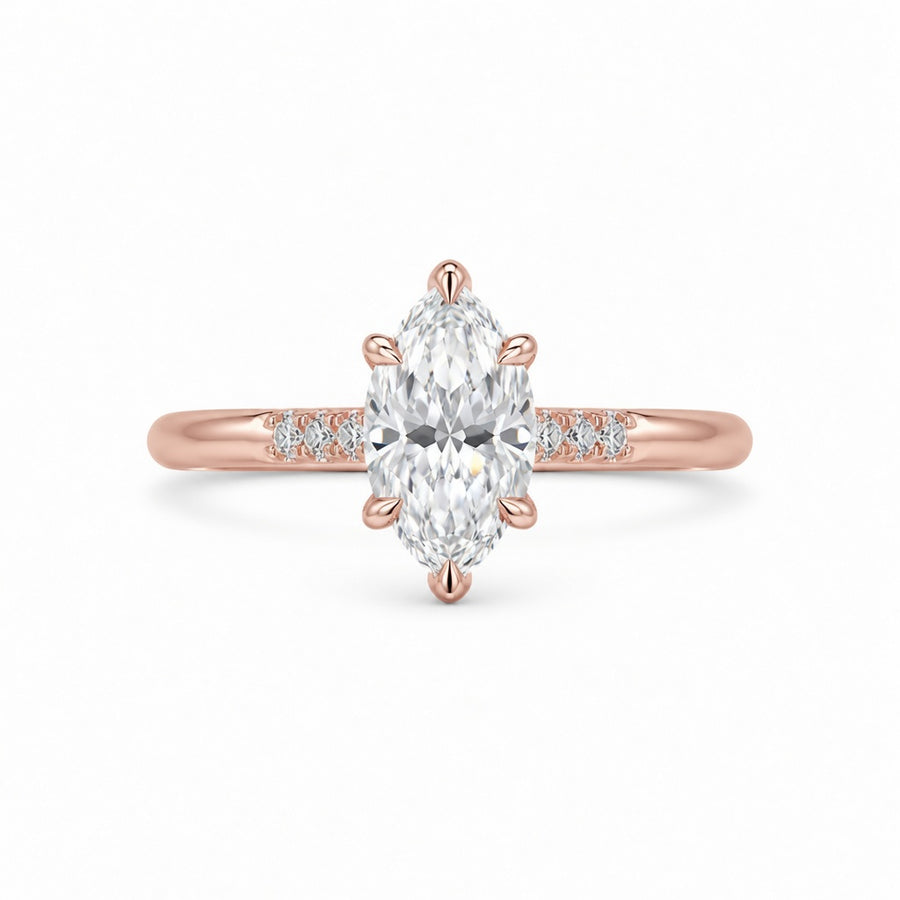 3.00 CT Marquise Cut Lab-Grown Diamond Engagement Ring in 14K White Gold – Tulip Set Engraved Pavé Design