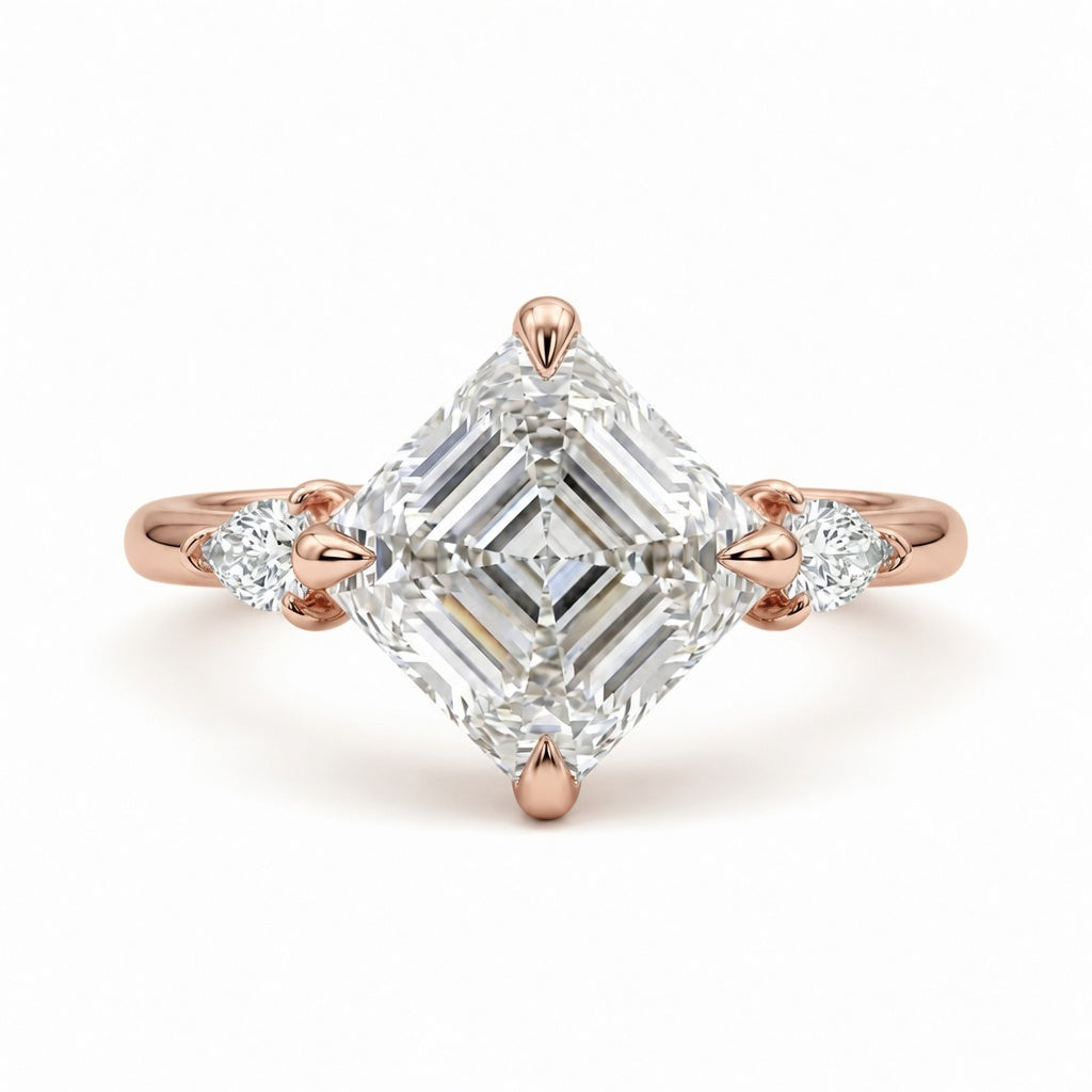 2.00 CT Asscher Cut Lab-Grown Diamond Three Stone Engagement Ring in 14K White Gold – Bezel Set IGI Certified Design