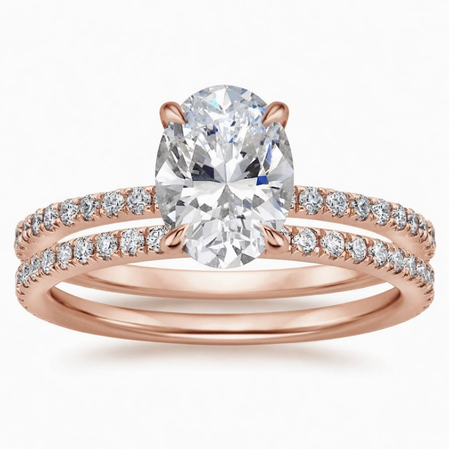 1.50 CT Demi Oval Lab-Grown Diamond 2PCS Hidden Halo Bridal Set in 14K White Gold – Luxe Ballad Solitaire Wedding Design