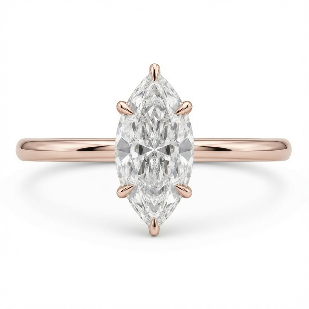 2.00 CT Marquise Cut Lab-Grown Diamond Hidden Halo Engagement Ring in 14K Yellow Gold – Solitaire Bridal Design