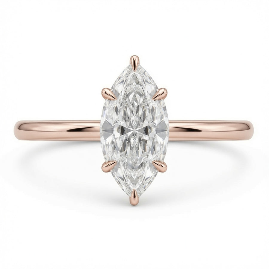 2.00 CT Marquise Cut Lab-Grown Diamond Hidden Halo Engagement Ring in 14K Yellow Gold – Solitaire Bridal Design
