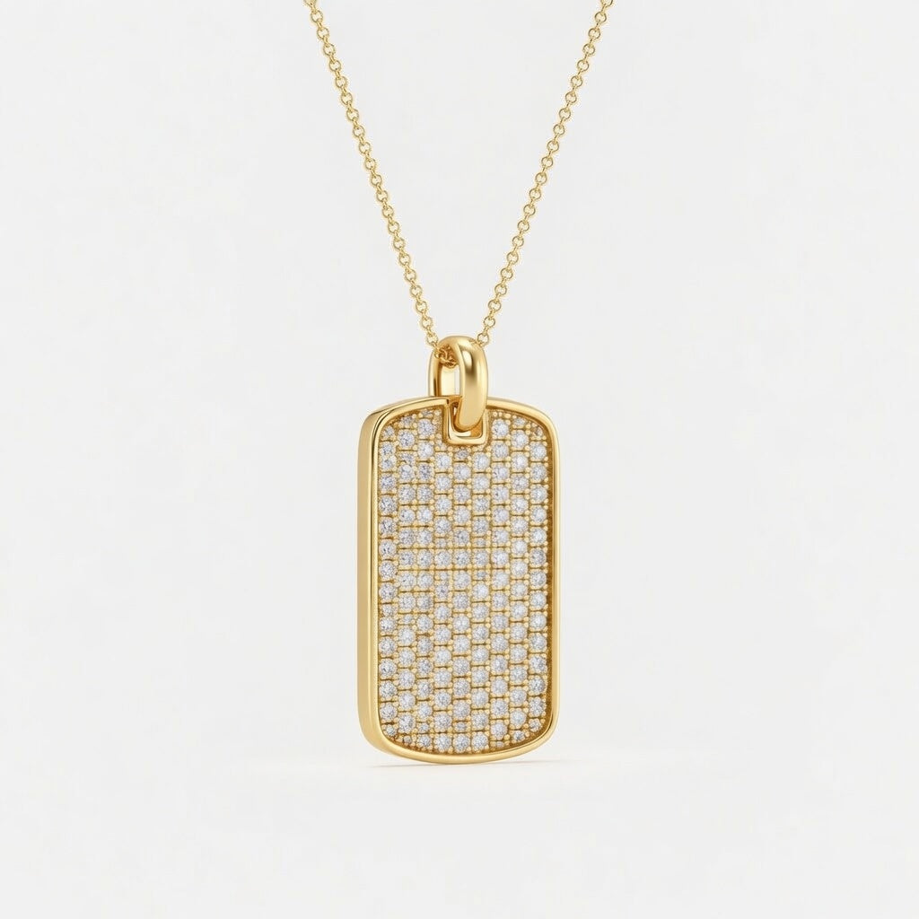 14K White Gold Dog Tag Lab-Grown Diamond Pendant (1.50 CTW – D–F / VS1–VS2)