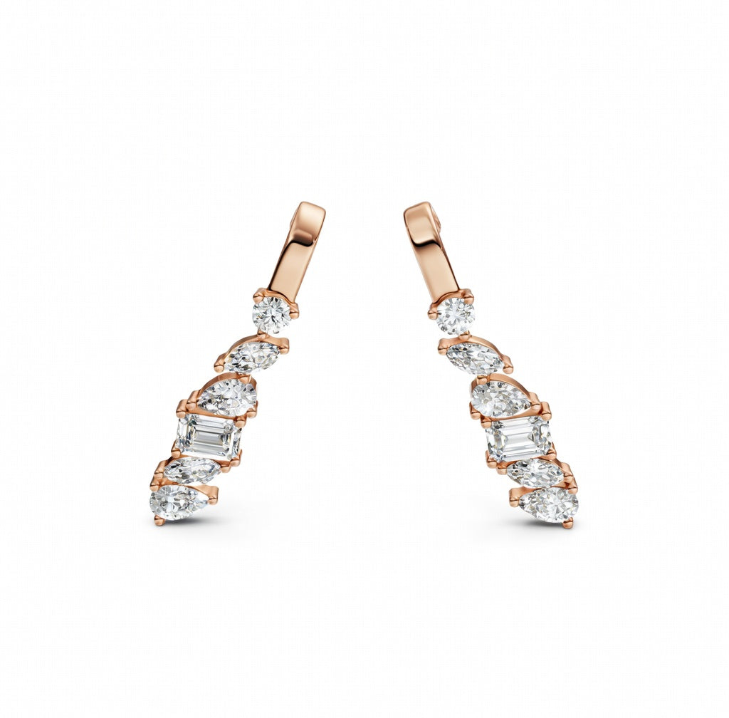 1.95 ct Round Marquise Radiant Pear Cut Cuff Prong Diamond Earrings VS1 D