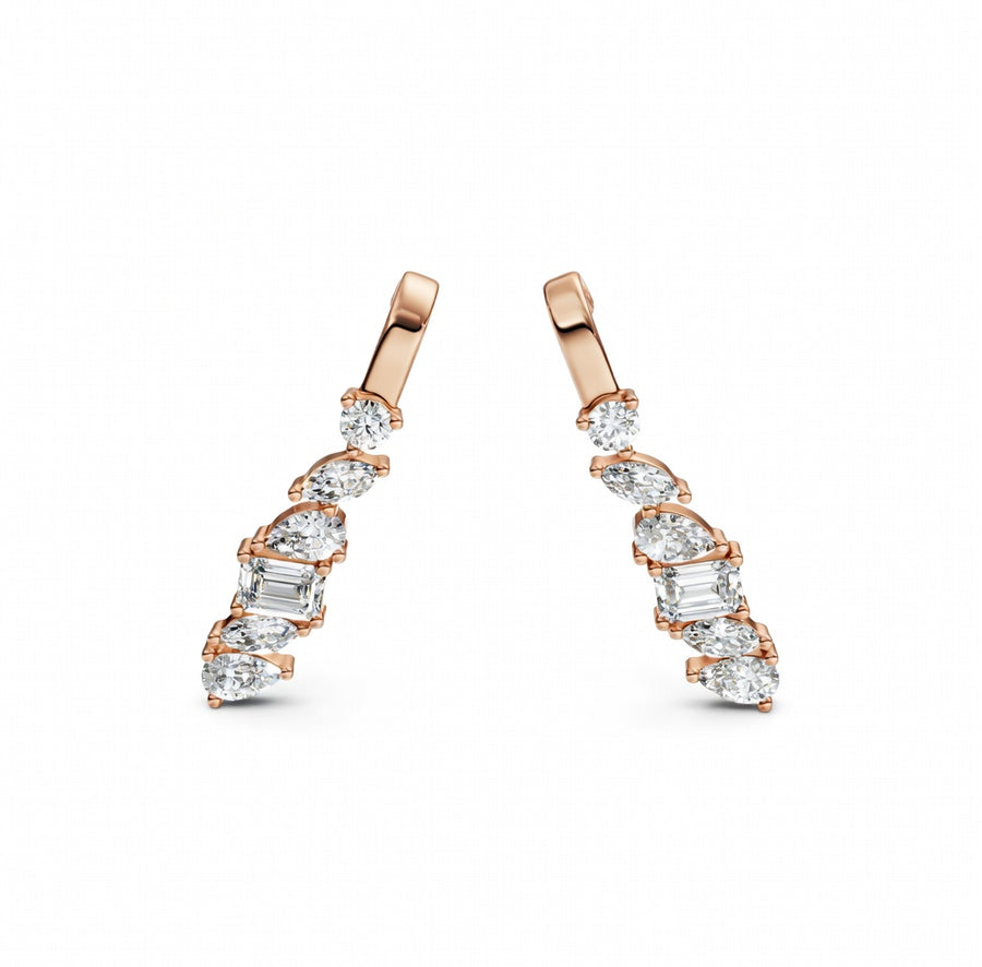 1.95 ct Round Marquise Radiant Pear Cut Cuff Prong Diamond Earrings VS1 D