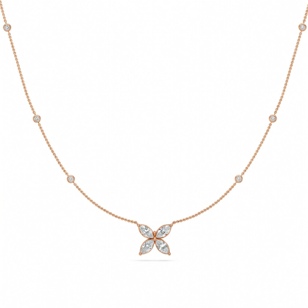 1.1 Ct Marquise Round Cut Diamond Pendant Necklace VS1 D-F White Gold 14k